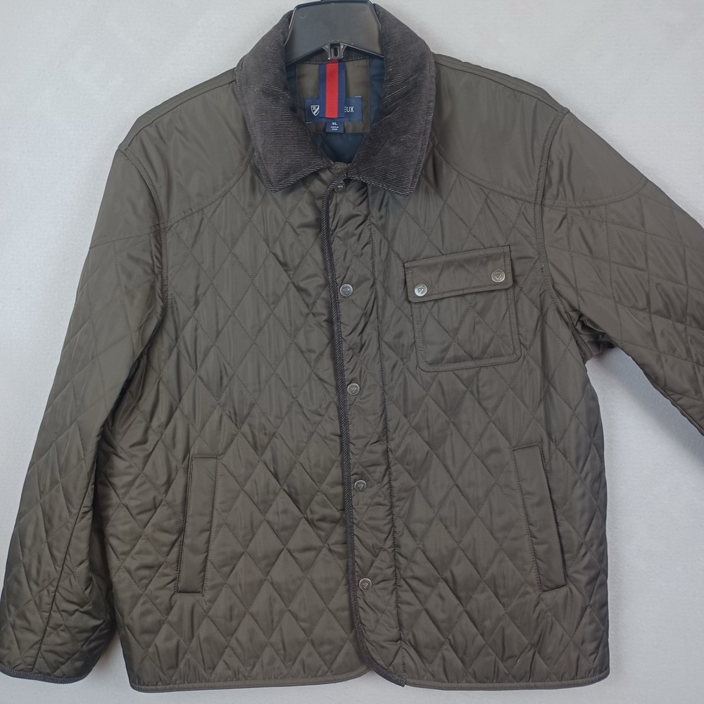 Cremieux Mens XL Brown Quilted Jacket Corduroy Collar Heritage Field Coat